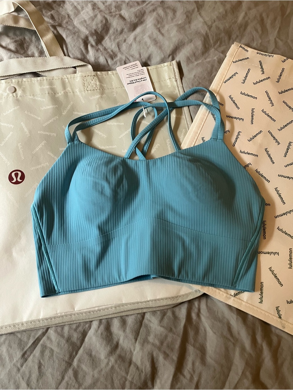 NWT Lululemon Like A Cloud Longline Bra B/C *Ribbed, Sz 6, WASHED BLUE